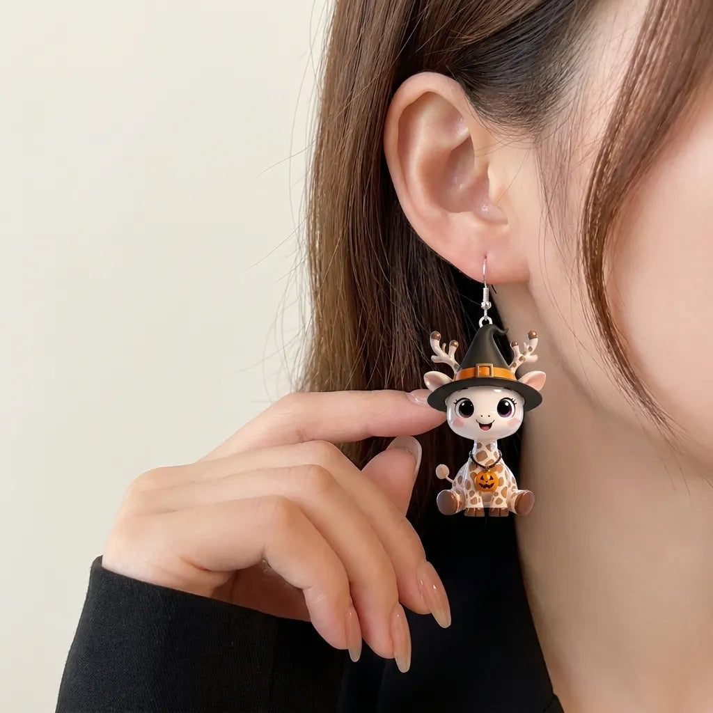 Kawaii Giraffe Witch Hat Halloween Earrings