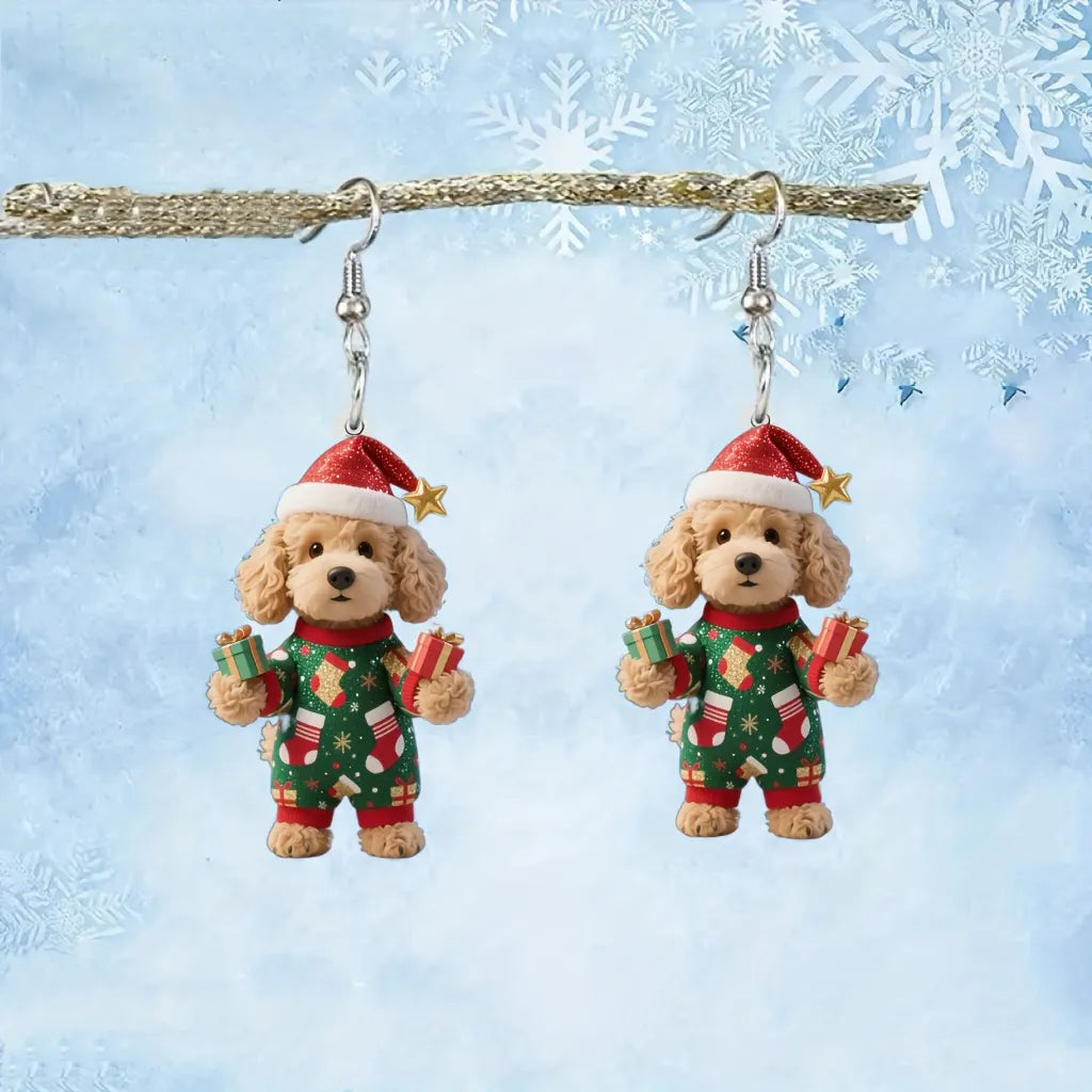 Christmas Cute Puppy Dog Handing Gift Earrings