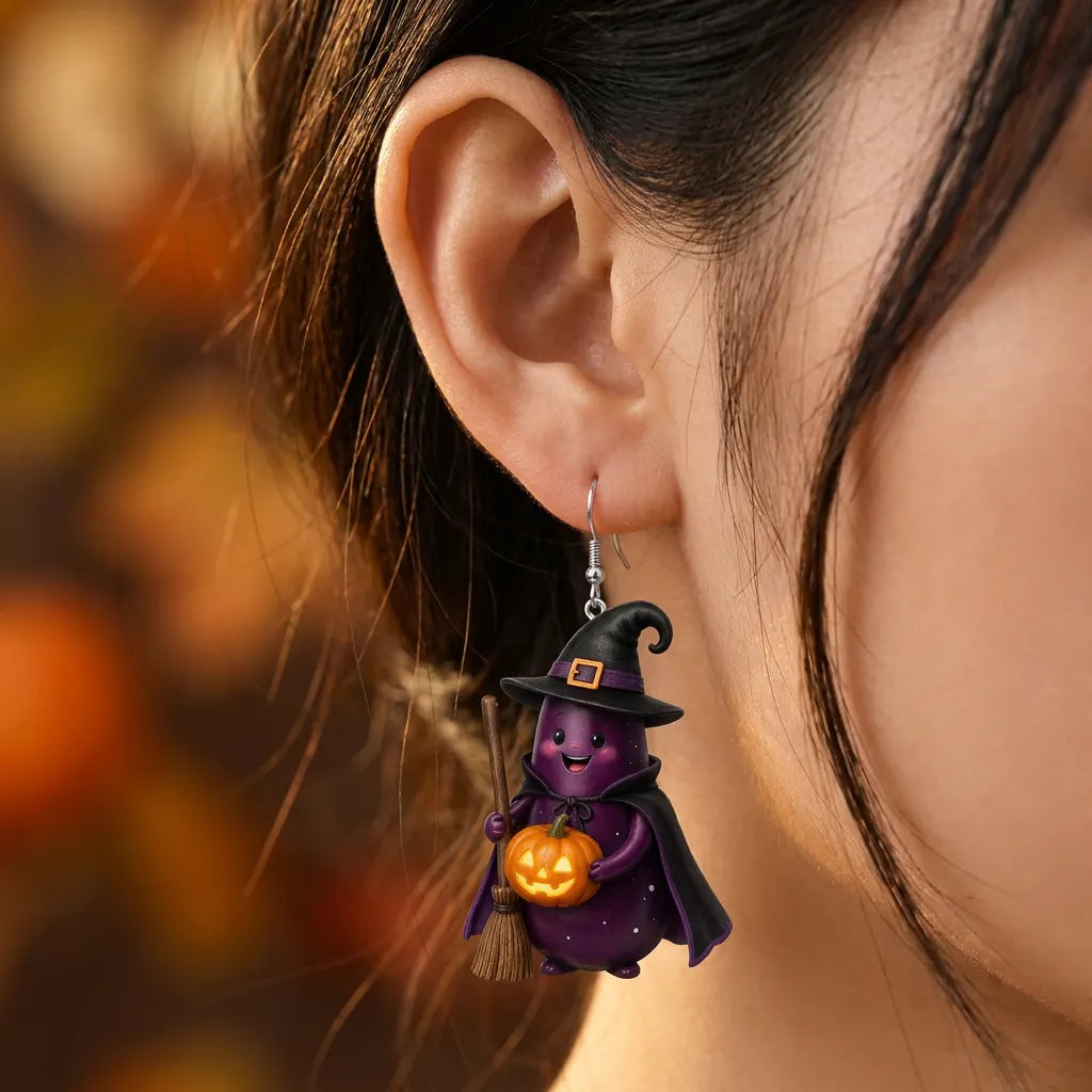 Witch Eggplant Pumpkin Halloween Earrings