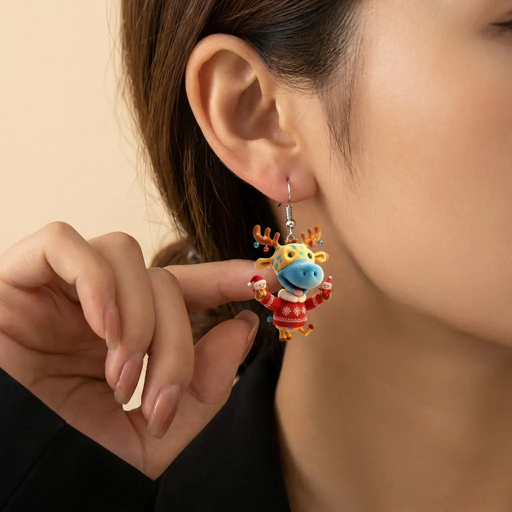 Christmas Giraffe In Sweater Dangle Earrings