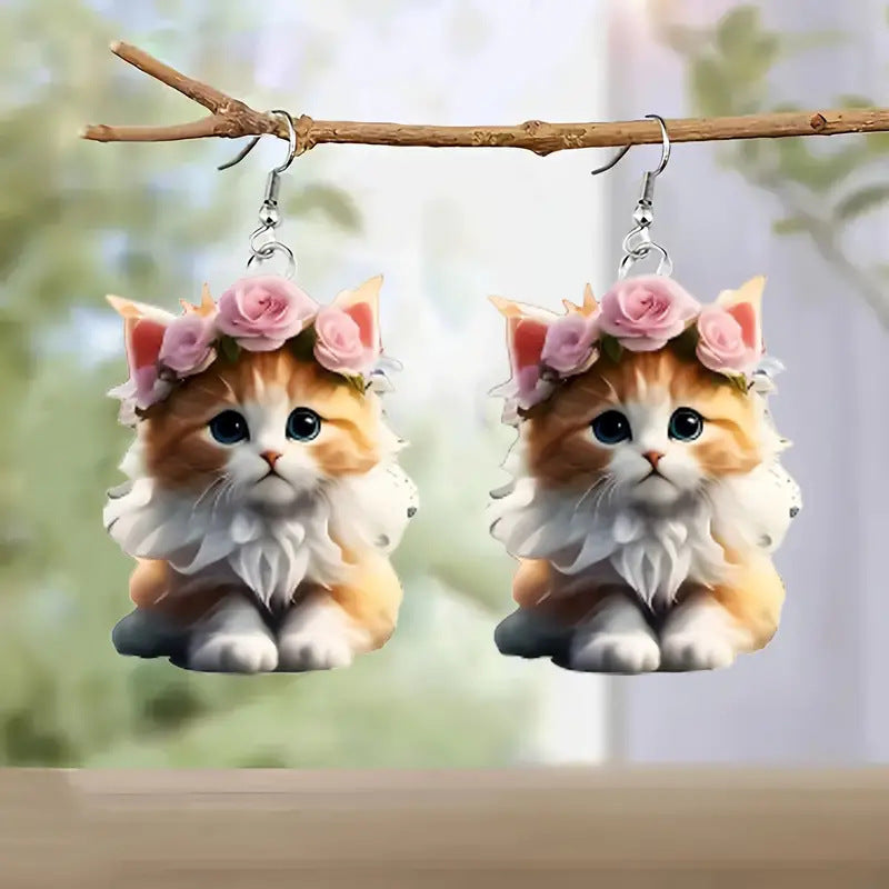 Christmas Flower Crown Cat Earrings