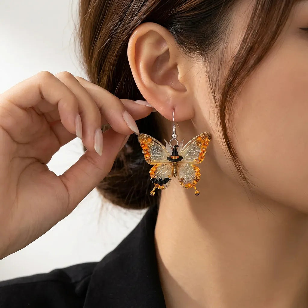 Holloween Butterfly Witch Hat Bat Acrylic Earrings