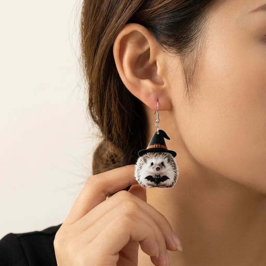 Witch Hedgehog Halloween Dangle Earrings