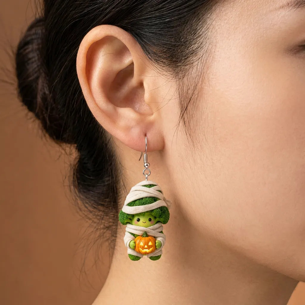 Mummy Broccoli Halloween Earrings