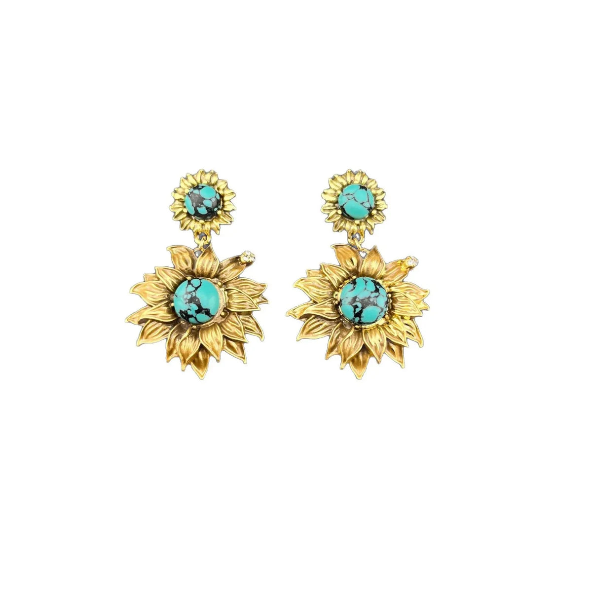Vintage Sunflower Turquoise Earrings