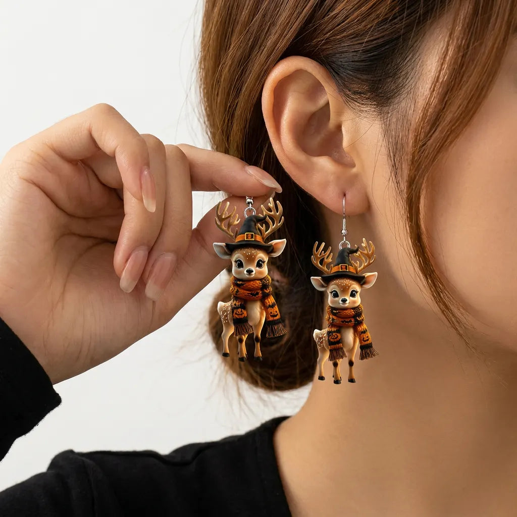 Halloween Witch Deer Scarf Dangle Earrings