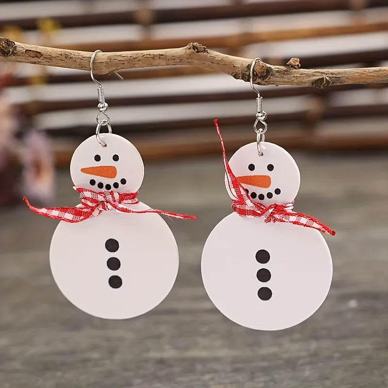 Vintage Style Christmas Snowman Dangle Earrings