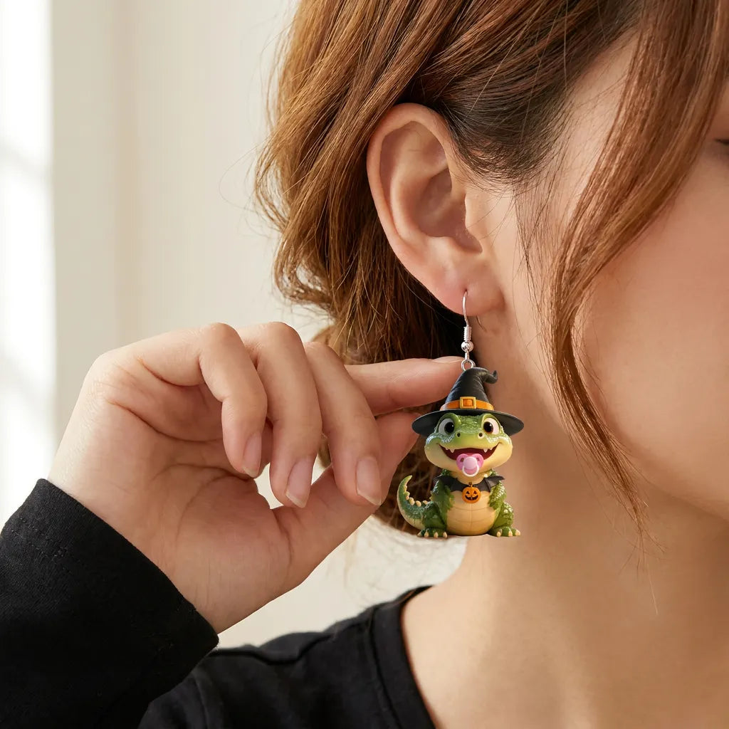Crocodile Witch Hat Halloween Earrings