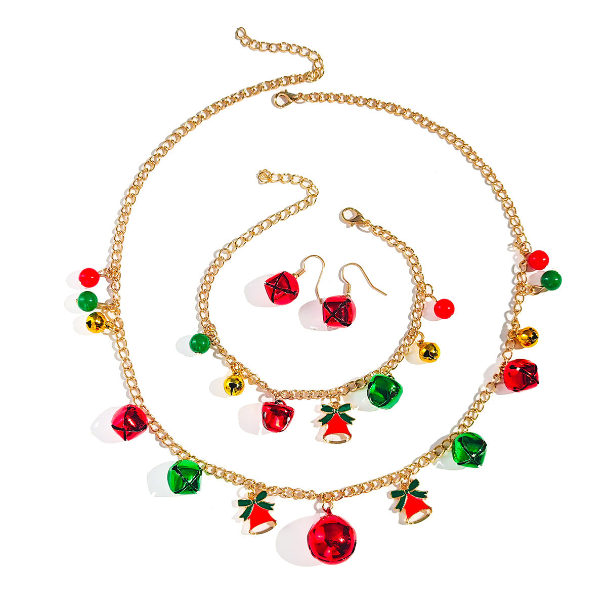 Christmas Tree Bell Bracelet Necklace Set