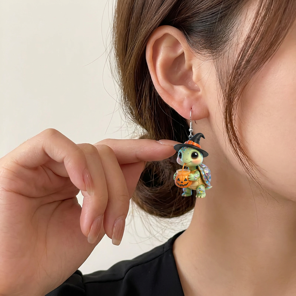 Glitter Shell Turtle Dangle Earrings