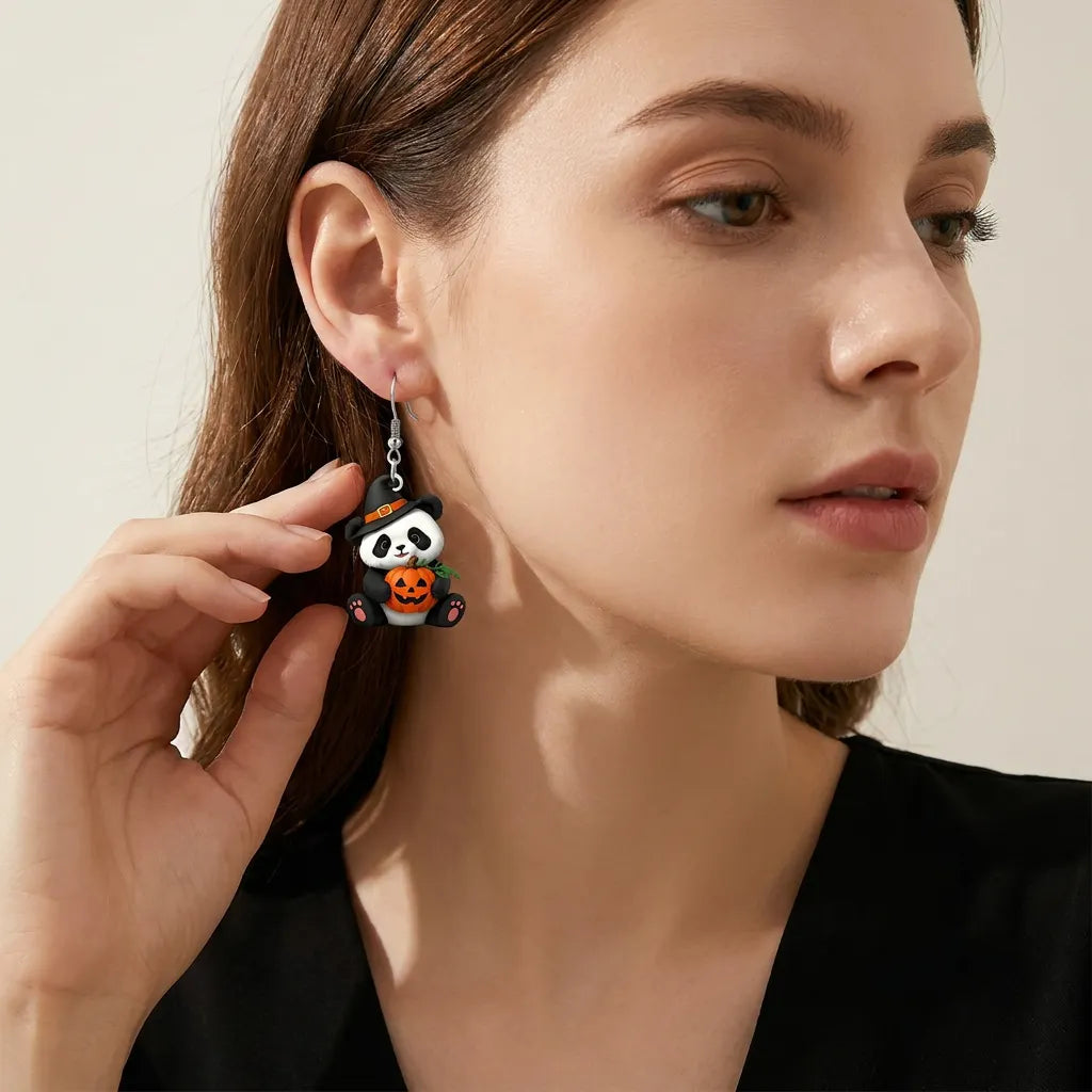 Cute Panda Witch Hat Halloween Acrylic Earrings