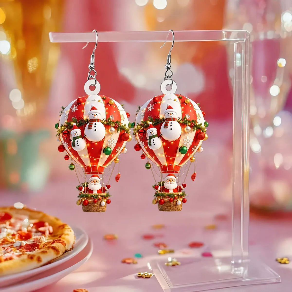 Santa Hot Air Balloon Christmas Dangle Earrings
