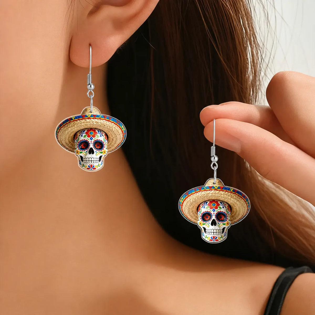 Day Of The Dead Sugar Skull Dangle Earrings