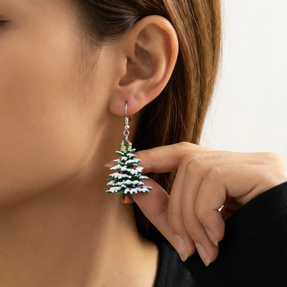Snowy Christmas Tree Dangle Earrings