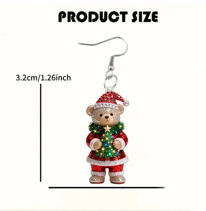 Christmas Teddy Bear Christmas Hat Earrings