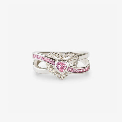 S925 Raise Awareness Of Breast Cancer Pink Heart Diamond Ring