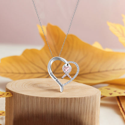 Breast Cancer Awareness-Survivor Pink Ribbon Rhinestone Necklace