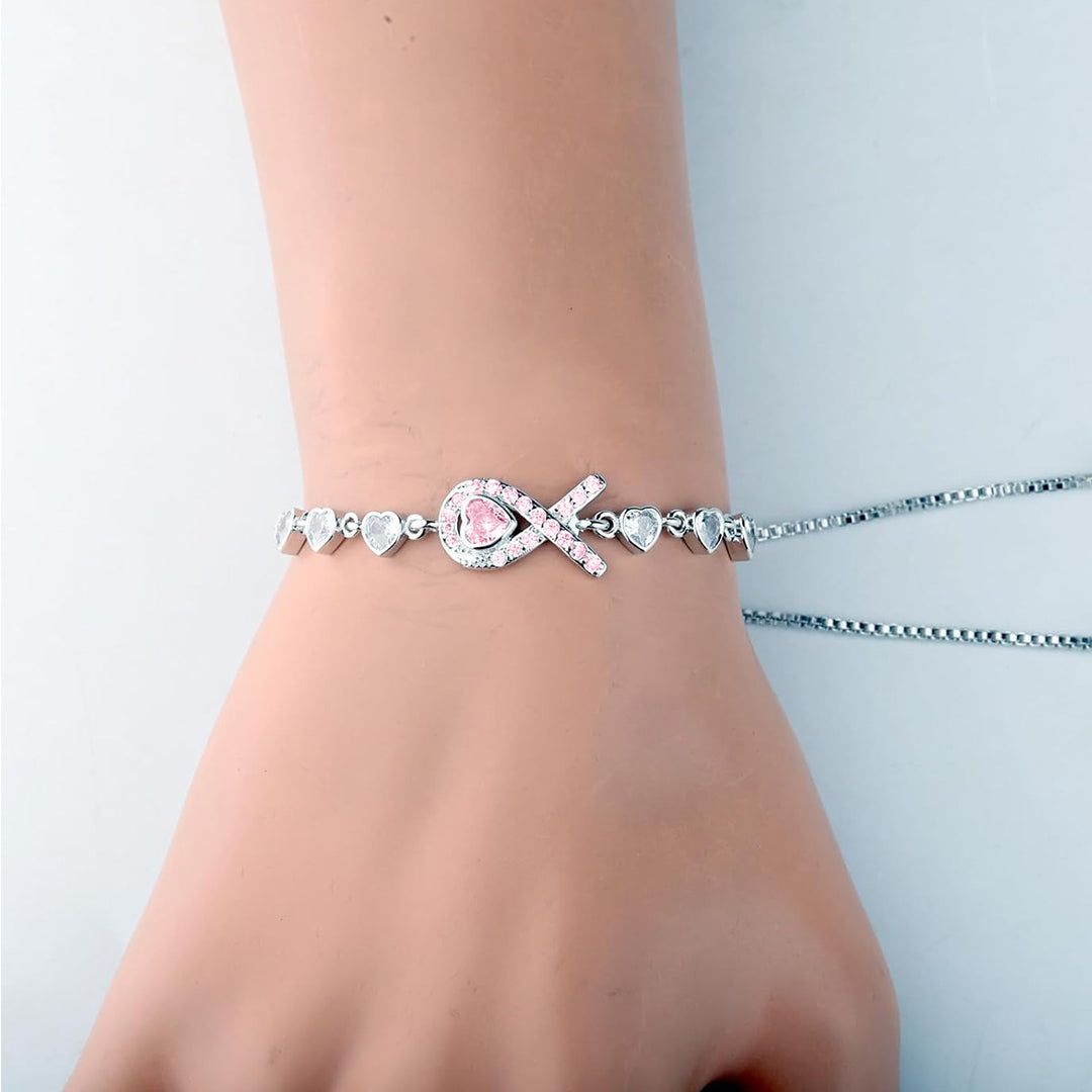 Breast Cancer Awareness-Pink Ribbon Heart Adjustable Bracelet