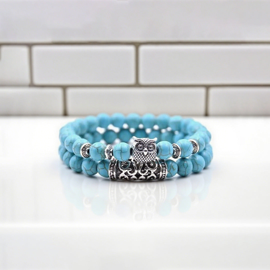 Lucky Owl Charm Natural Stone Bracelet