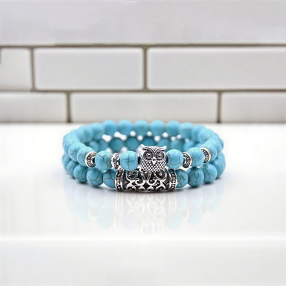 Lucky Owl Charm Natural Stone Bracelet