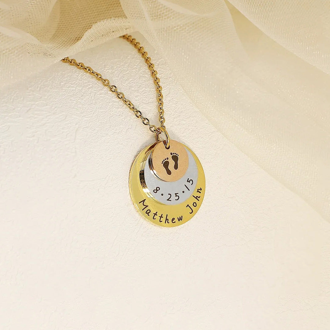 Mama of an Angel- Round plate date name customized necklace