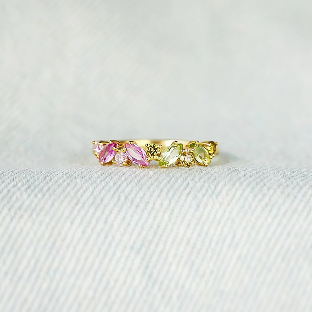 Breast Cancer Awareness-Pink green oval diamond ring