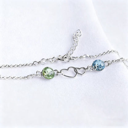 For Love - We Are Connected Heart To Heart Double Heart Custom Birthstone Bracelet