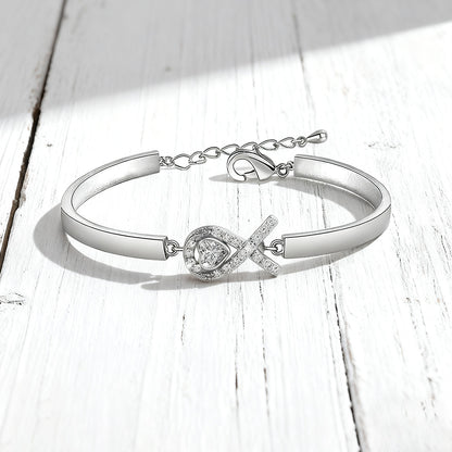 Lung Cancer Awareness-White Diamond Heart Ribbon Bracelet