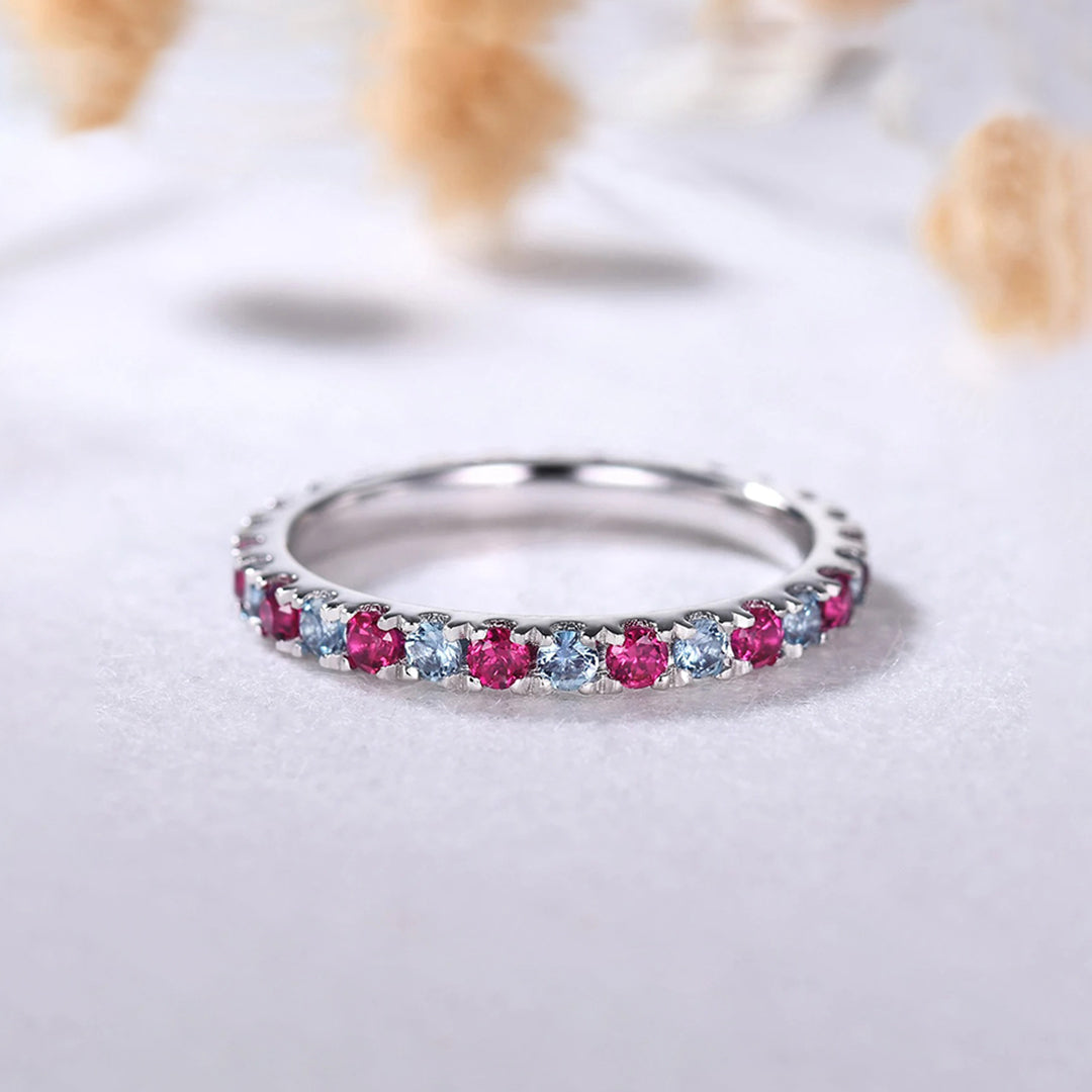 Diabetes Awareness Gift Blue&Red Diamonds Ring