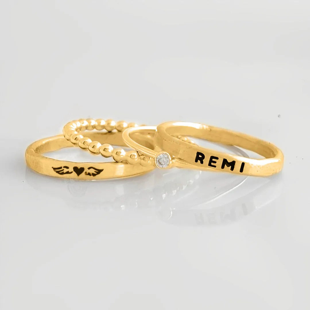 Mama Of An Angel Custom Name Stacked Ring - 4 Rings Set