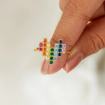 You Are the Rainbow of My Life  Heart Rainbow Adjustable Ring