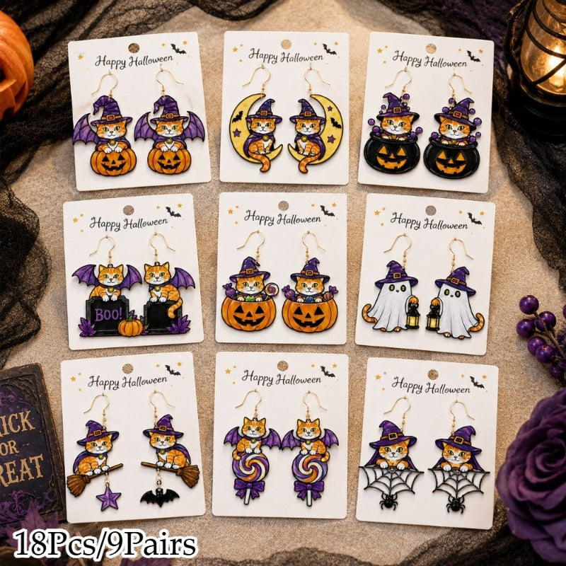 🎃 Halloween Cute Witch Cat Acrylic Earrings