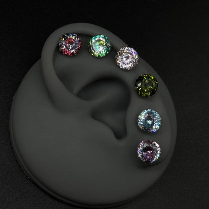 Sparkling Bird's Nest Cut Lab Diamond Studs – F136 Titanium Internally Threaded Flat Back Earrings (8 Colors)