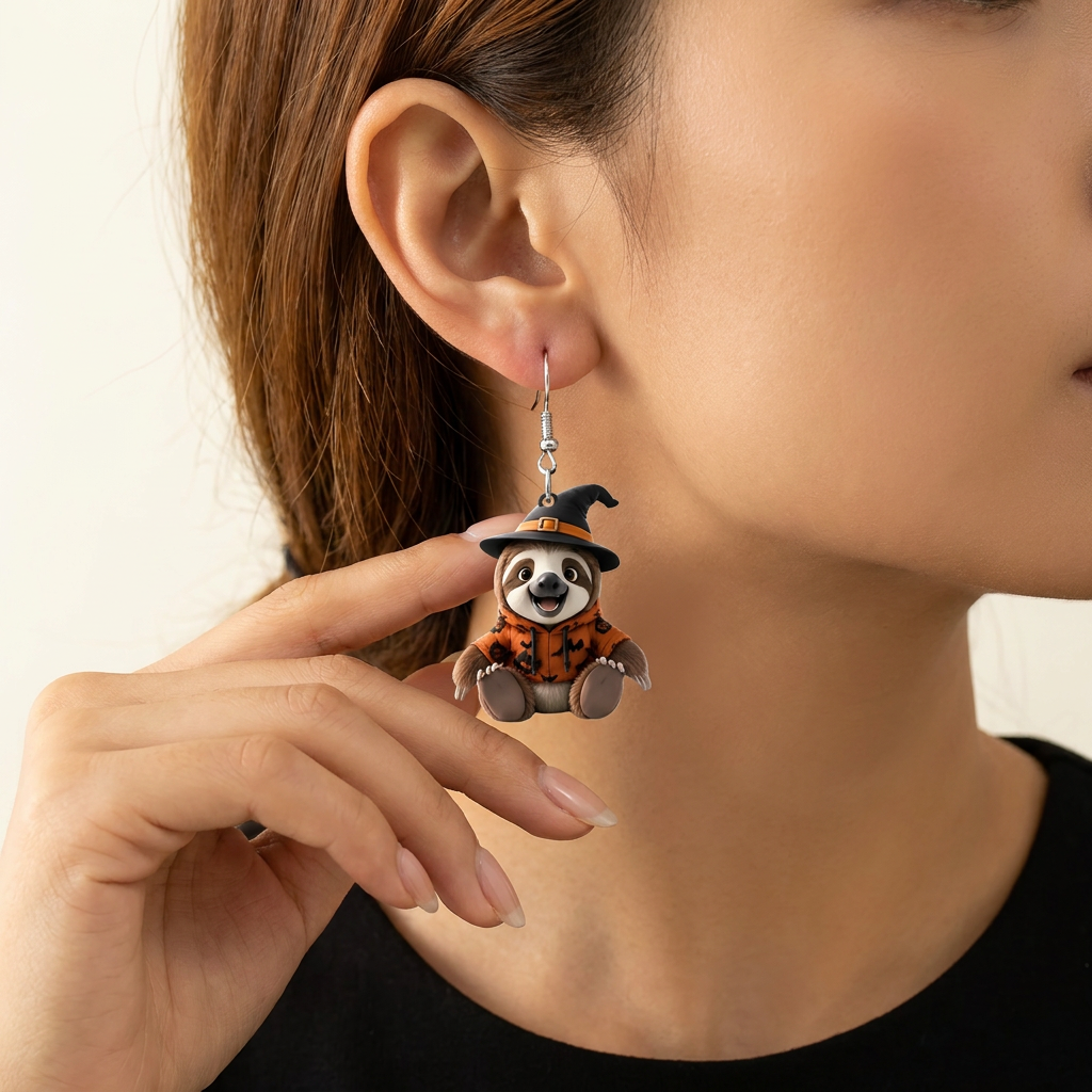 Halloween Witch Sloth Dangle Earrings