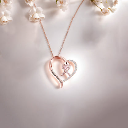 Breast Cancer Awareness-Survivor Pink Ribbon Rhinestone Necklace