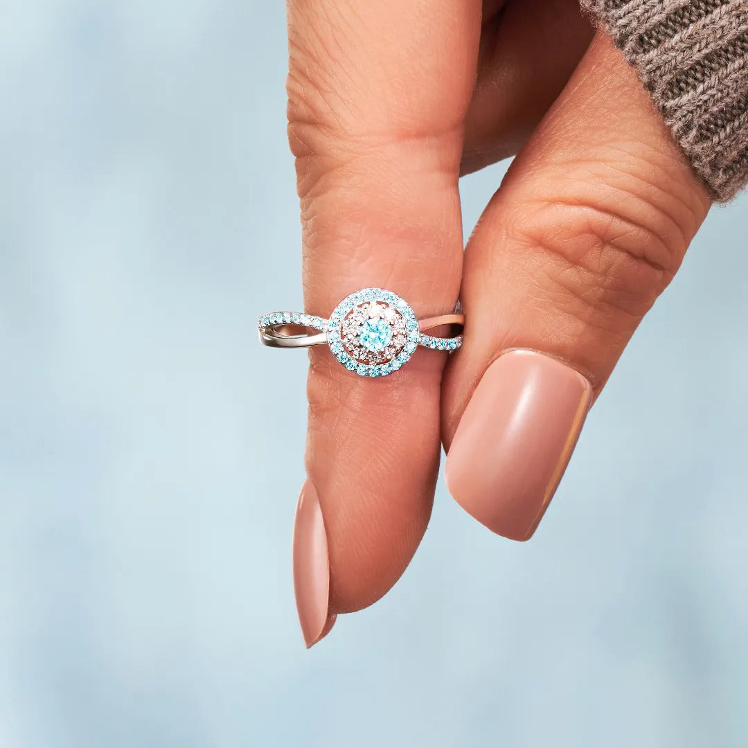 Ovarian Cancer Awareness-Teal Round Diamond Infinity Ring
