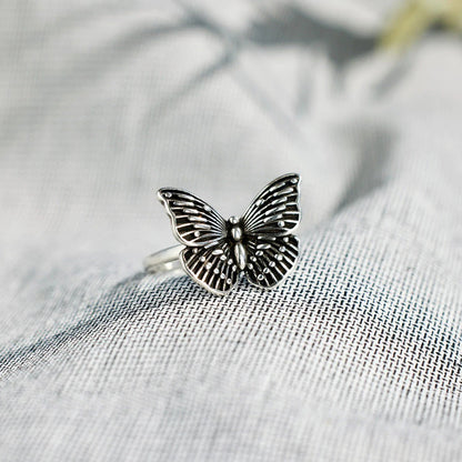 For Memorial-Black Butterfly Adjustable Ring