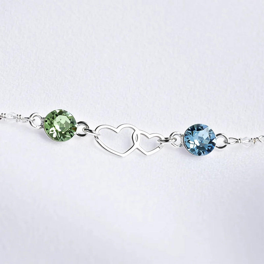 For Love - We Are Connected Heart To Heart Double Heart Custom Birthstone Bracelet