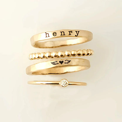 Mama Of An Angel Custom Name Stacked Ring - 4 Rings Set