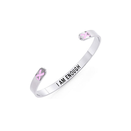 Breast Cancer Awareness-I Am Enough Pink ribbon thin Bracelet
