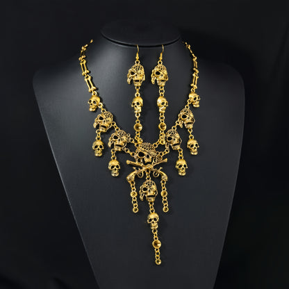 The Queen of the Damned: Vintage Gothic Skull Choker & Dangle Earrings Jewelry Set