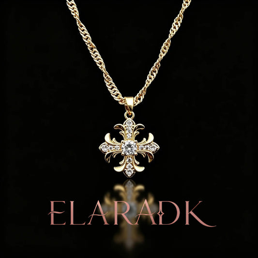 Rotating Fleur-de-lis Cross Pendant Necklace – Double-Layer Spinner Jewelry in Gold & Silver (16"-30" Chain Options)