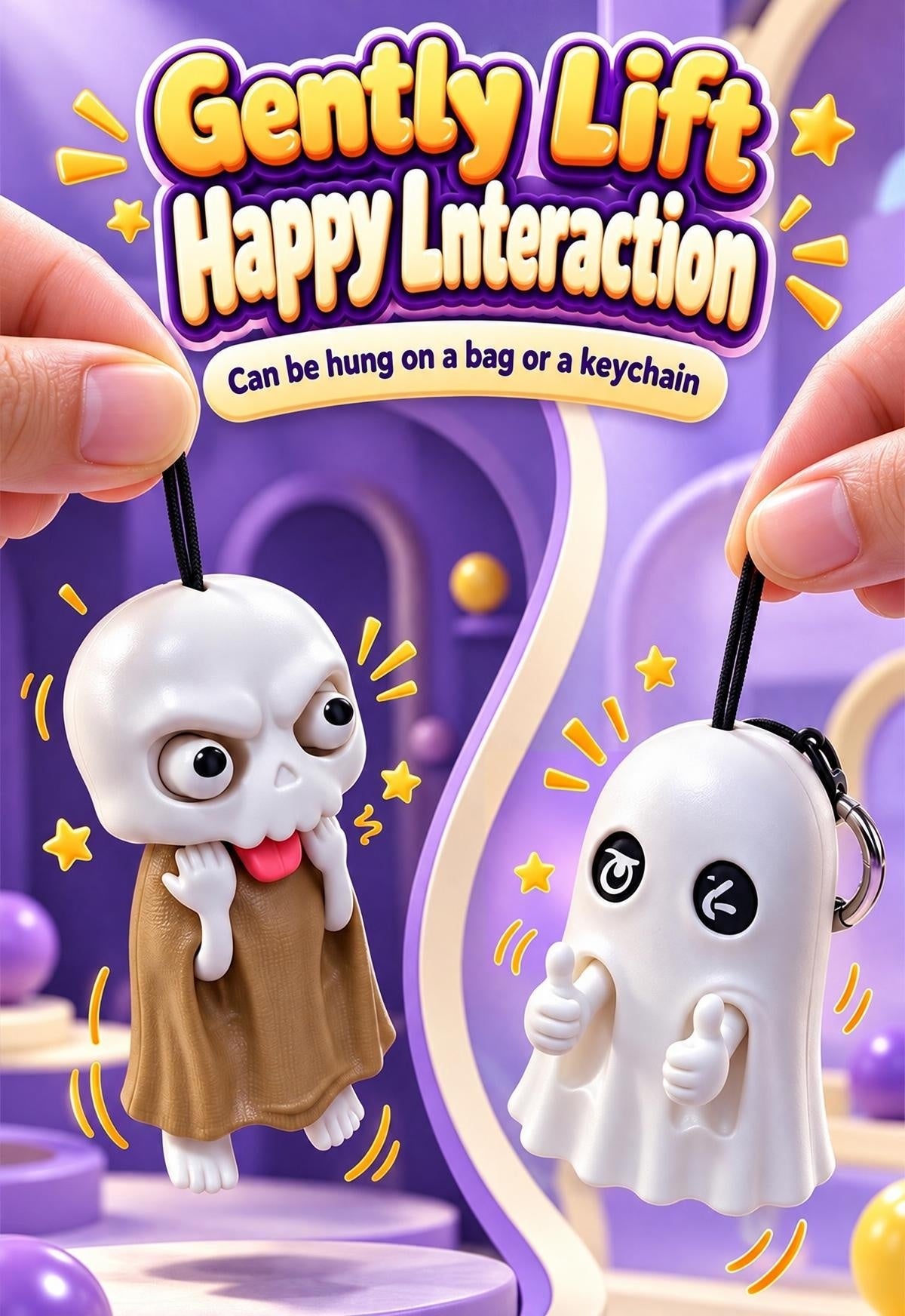 Funny Interactive Cute Skull & Arrogant Ghost Fidget Keychain / Bag Charm – Decompression Spooky-Cute Toy Gift