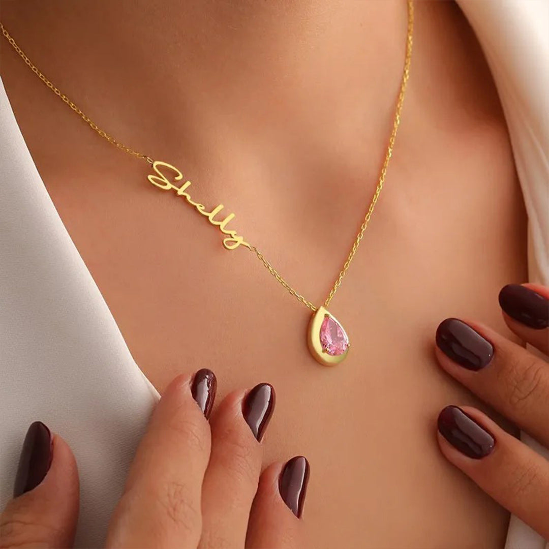 For Memorial - Customized Name Birthstone Memorial Tear Necklace