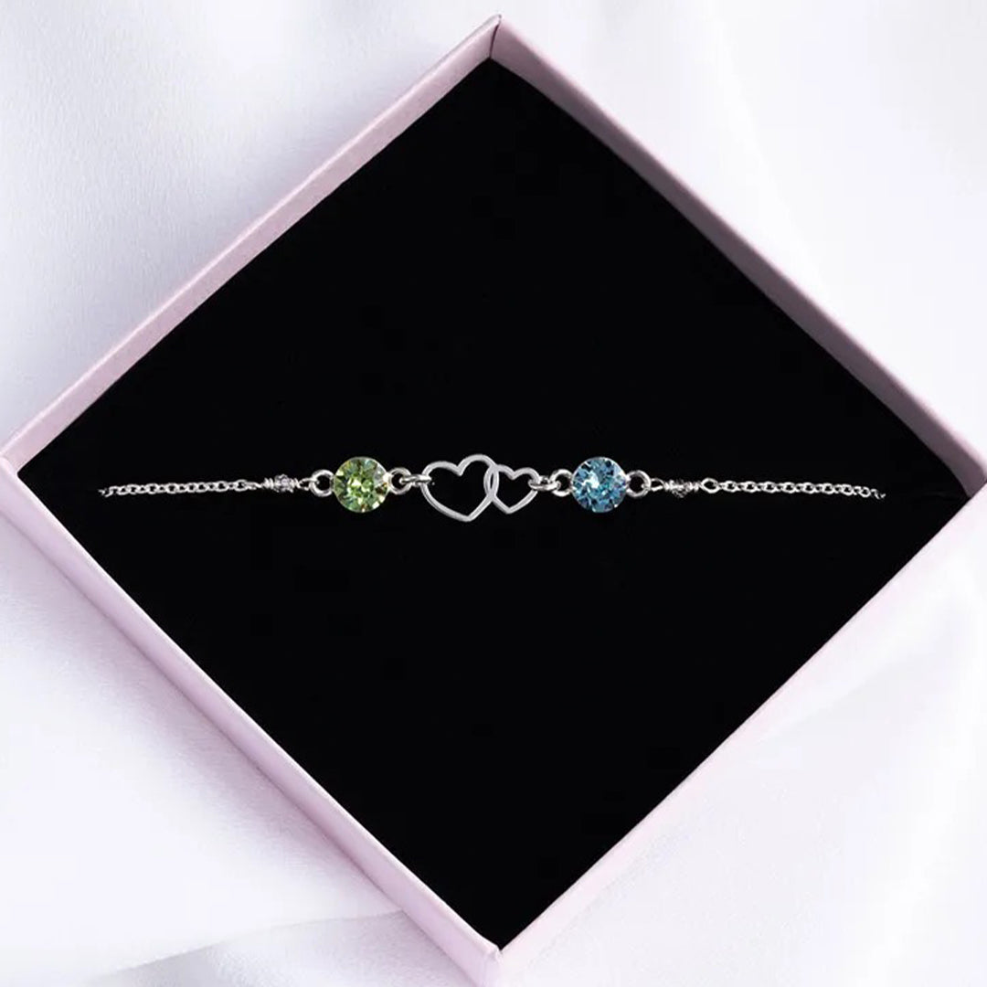 For Love - forever linked together Double Heart Custom Birthstone Bracelet