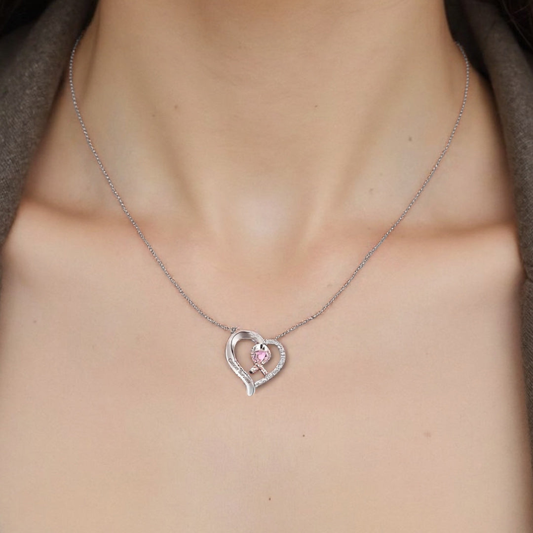 Breast Cancer Awareness-Survivor Pink Ribbon Rhinestone Necklace