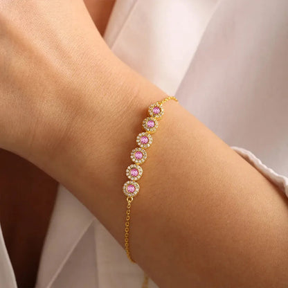 Breast Cancer Awareness Pink Round Diamond Power Bracelet