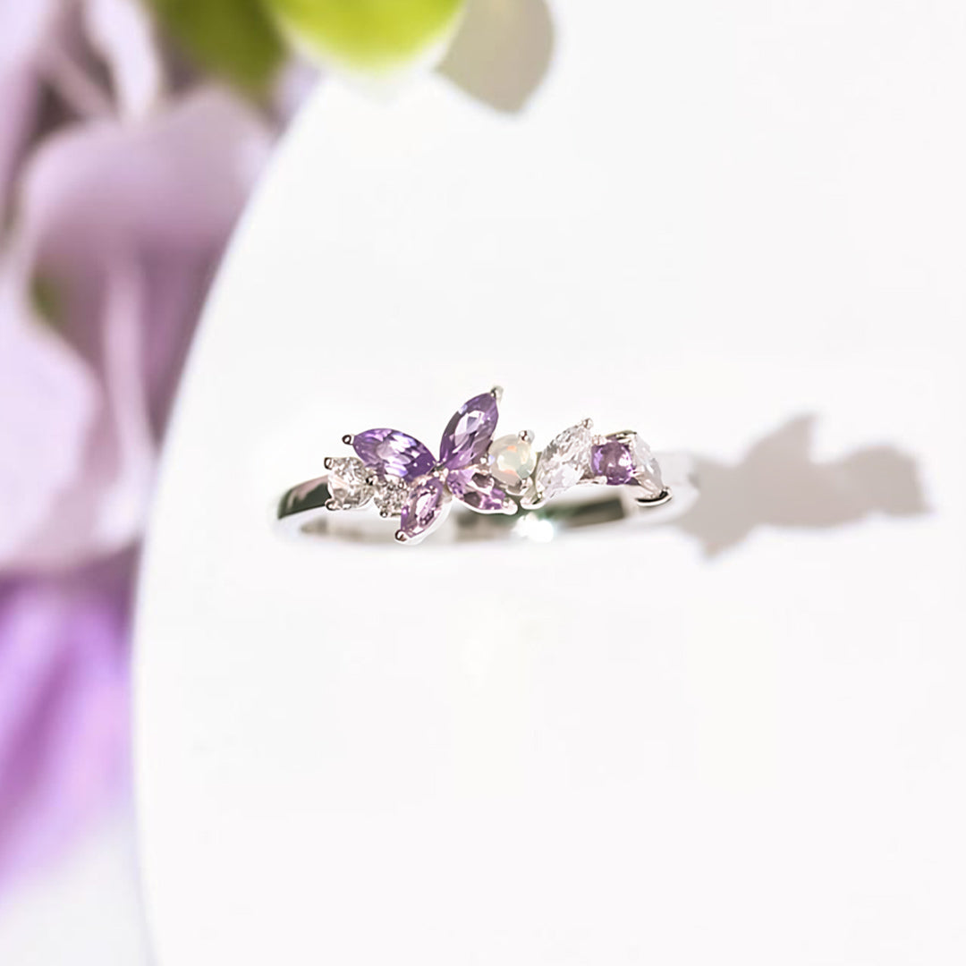 Alzheimer dementia awareness-Purple Butterfly Opal Ring