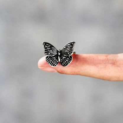 For Memorial-Black Butterfly Adjustable Ring