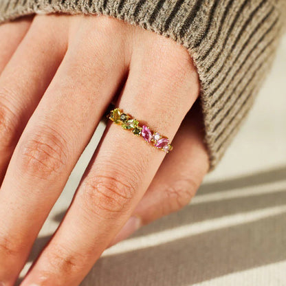 Breast Cancer Awareness-Pink green oval diamond ring